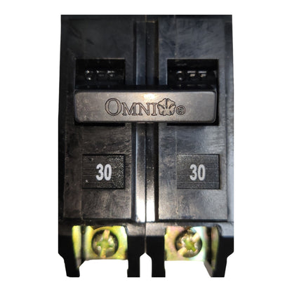 An Omni brand 30A double-pole electrical circuit breaker shown against a plain white background.