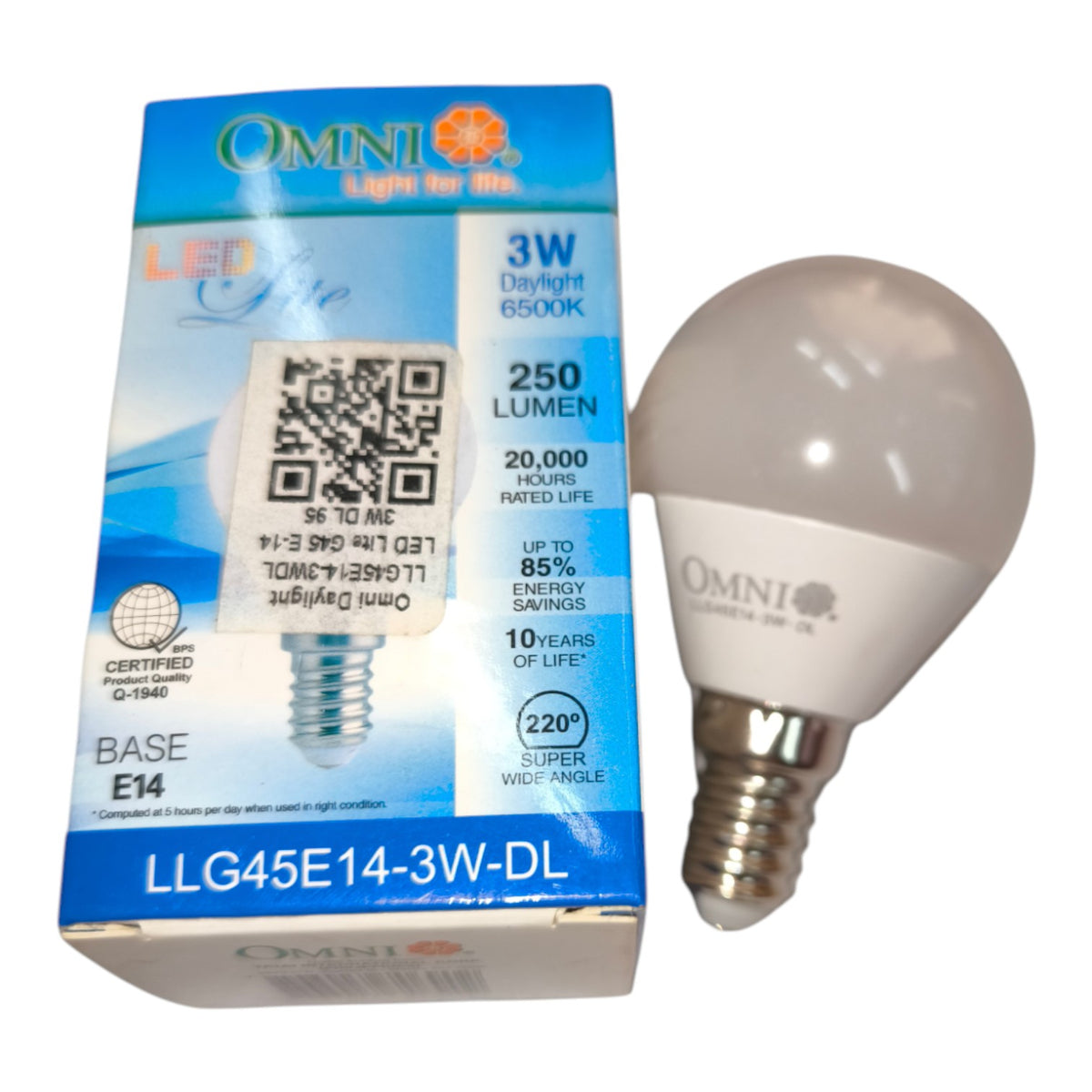 Omni 3W LED Bulb E14 220V Daylight 6500K 250 Lumens LLG45E14-3W-DL Electx Electrical Supply