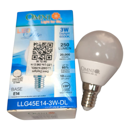 Omni 3W LED Bulb E14 220V Daylight 6500K 250 Lumens LLG45E14-3W-DL Electx Electrical Supply