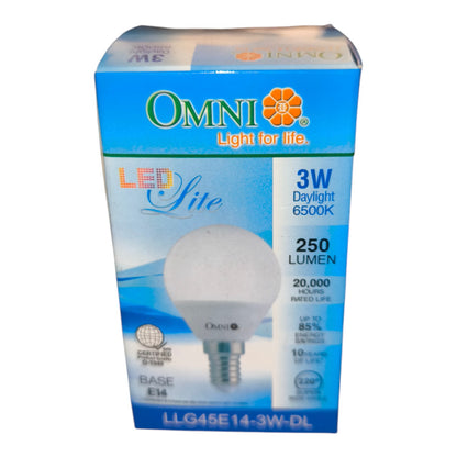 Omni 3W LED Bulb E14 220V Daylight 6500K 250 Lumens LLG45E14-3W-DL Electx Electrical Supply