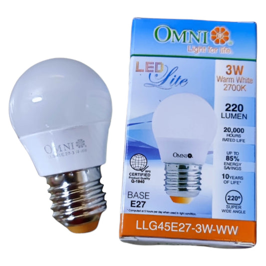 LED light bulb with Omni packaging on a white background
