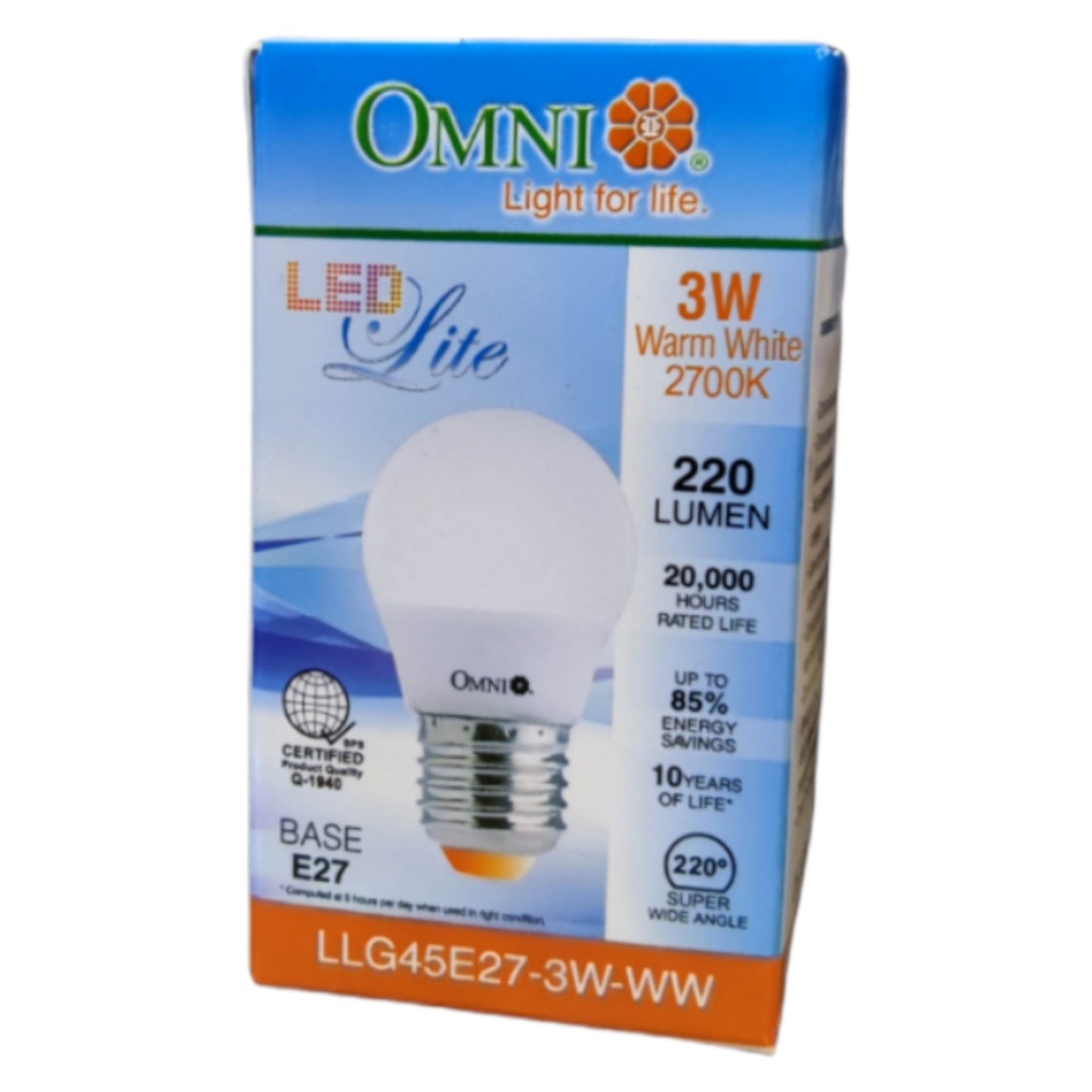 Omni 3W LED Bulb E27 220V Warm White 3000K LLG45E27-3W-WW