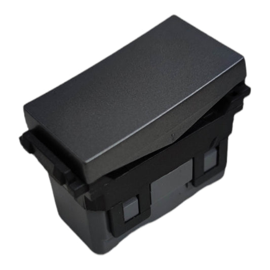 A black rectangular electrical switch module with a hinged top cover, shown on a plain white background.