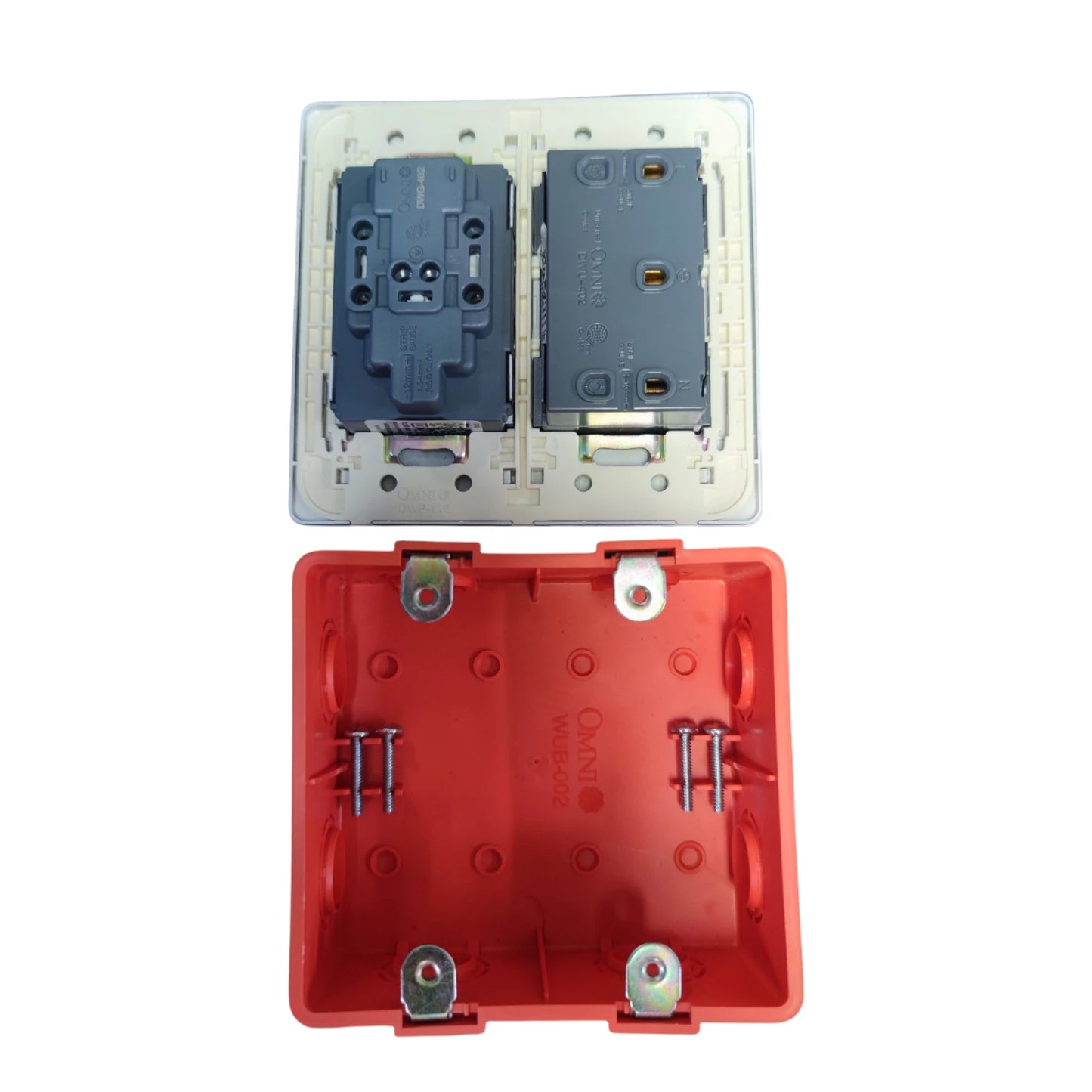 Omni 4 Gang Duplex Universal Outlet with box 16A 250V Designer Series Graphite DWP-116+DWU-402G+DWG-402(DG)+WUB-002
