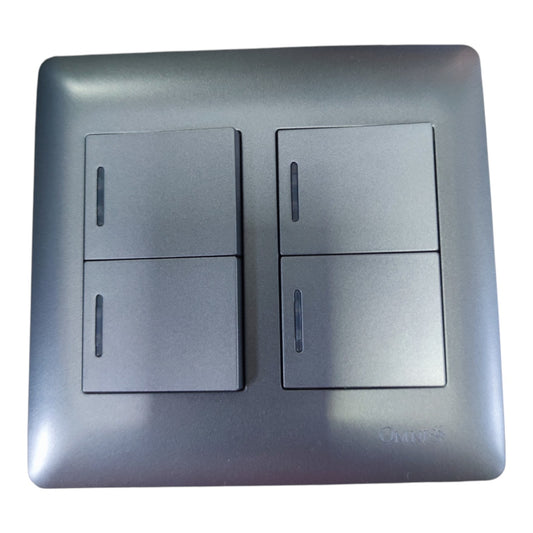 Omni 4 Gang Illuminated Switch 15A 250V Designer Series Graphite DWP-116+DWS-314X4(DG)+WUB-002