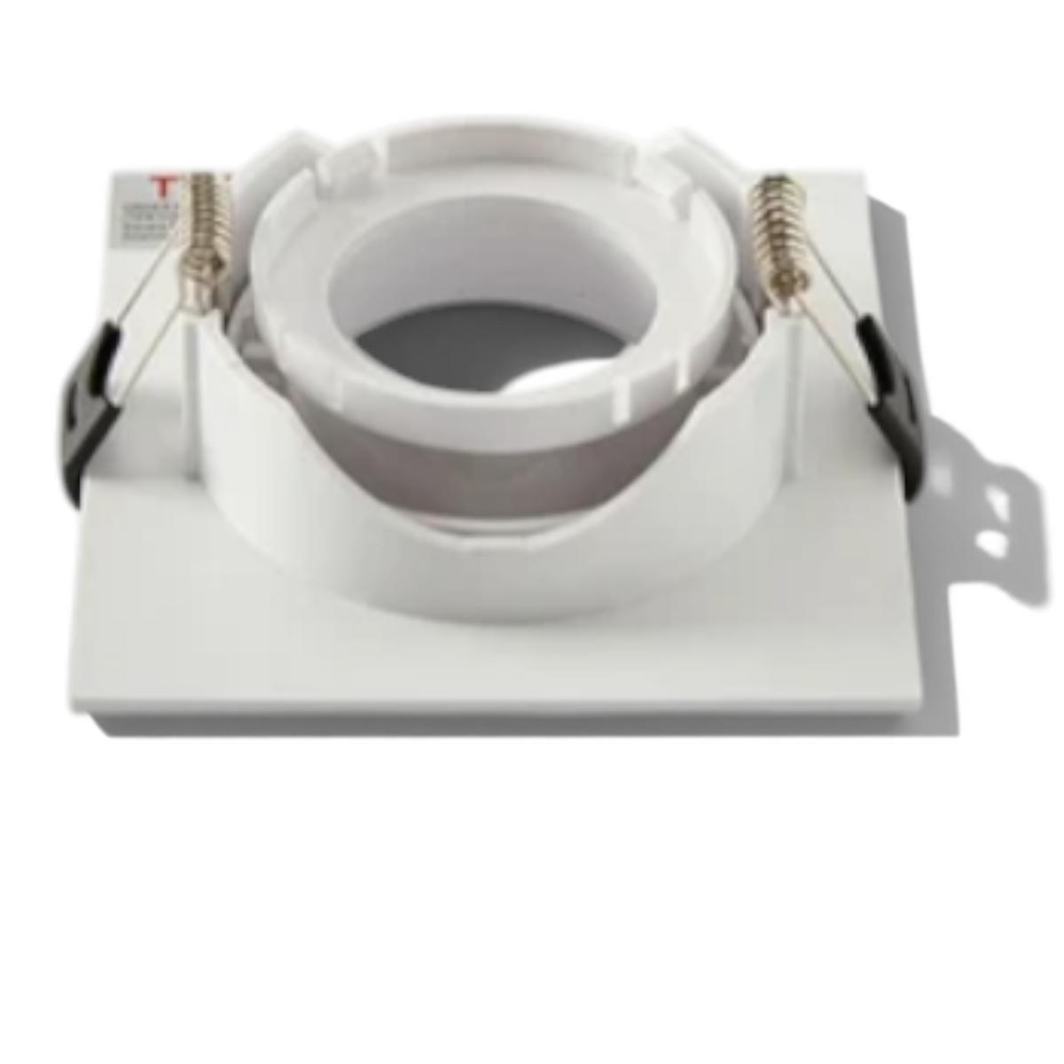 A white recessed light fixture downlight with a circular reflector and side springs, shown on a plain white background.