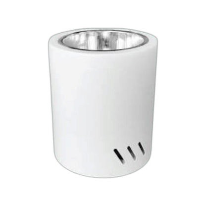 A white cylindrical container or cup with a shiny silver metallic interior, shown against a plain white background.