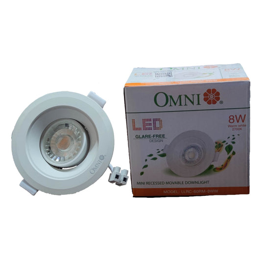 LED downlight with Omni packaging on a white background