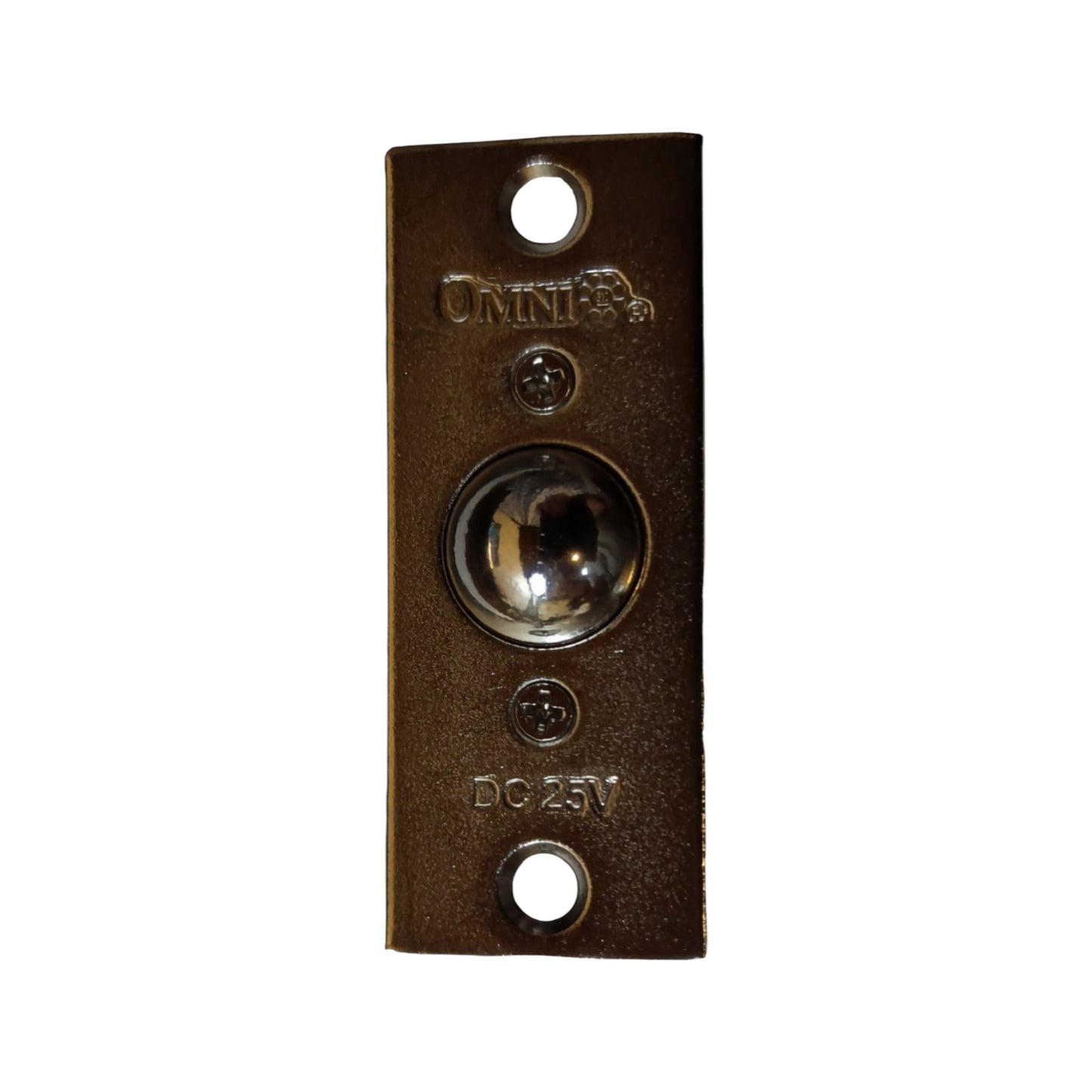 Metal doorbell push plate with 'Omnilite' branding on a white background