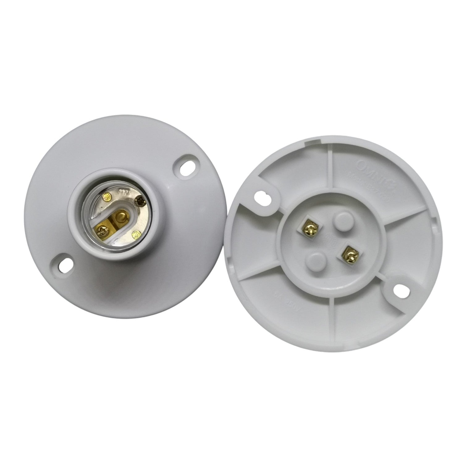 Two gray light socket covers on a white background
