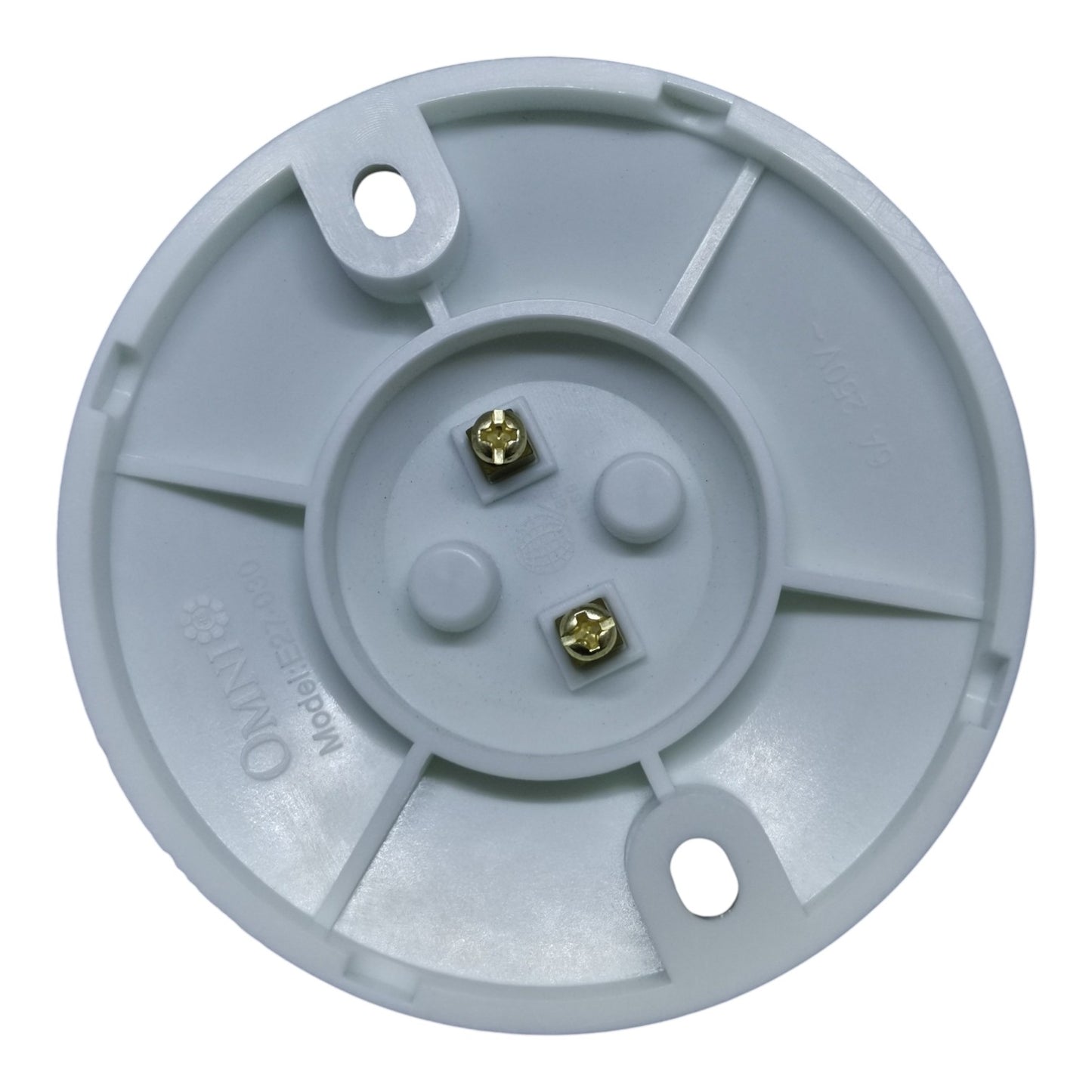 Gray plastic component with gold connectors on a white background