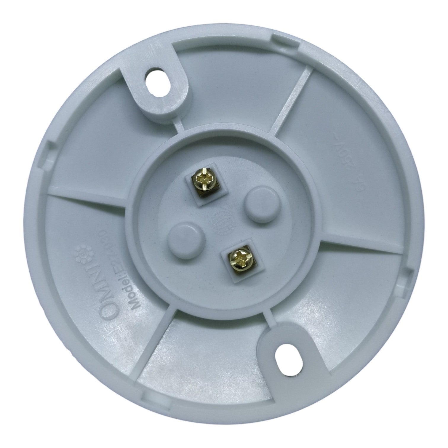 Gray plastic component with gold connectors on a white background