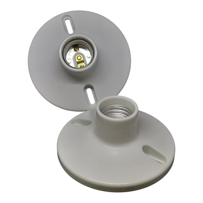 Two white lamp socket bases on a white background