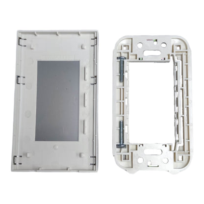 A pair of white plastic replacement parts, likely a light switch faceplate and backplate, shown on a solid white background.