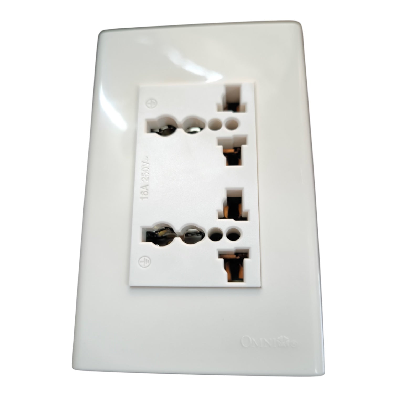 A white double outlet electrical socket faceplate with two standard US outlets, shown on a clean white background. The brand name 'ONN' is subtly embossed at the bottom right.