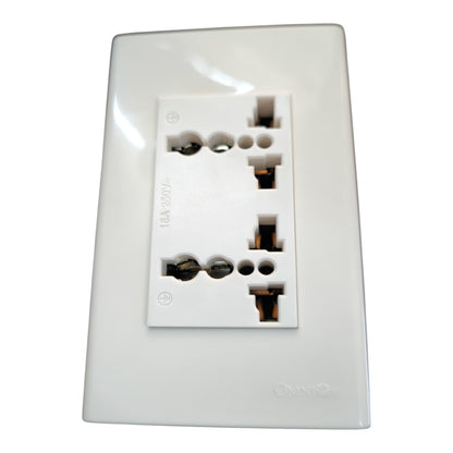 A white double outlet electrical socket faceplate with two standard US outlets, shown on a clean white background. The brand name 'ONN' is subtly embossed at the bottom right.