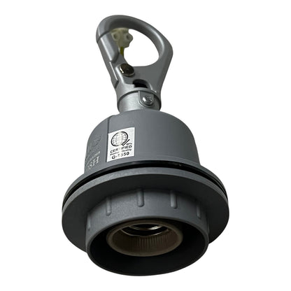 A dark gray industrial quick-disconnect coupling fitting with a hanging hook and a Certi-Tech certification label, shown on a plain white background.
