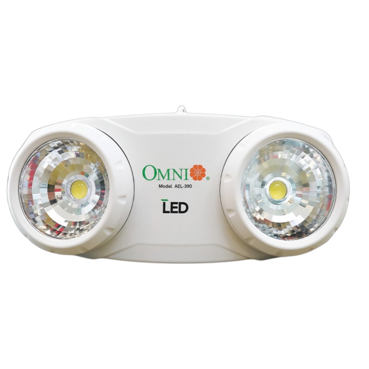 White emergency light with 'OMNI' branding on a white background