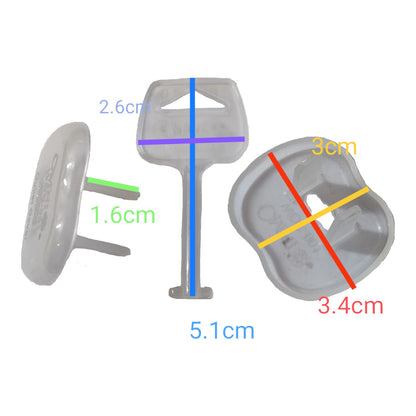 A small translucent gray plastic accessory shown from three angles with overlaid dimension labels: 2.6cm, 1.