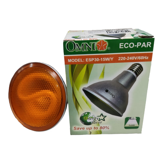 Omni Par 30 15W Yellow CFL E27 220V bulb in packaging for energy-efficient lighting