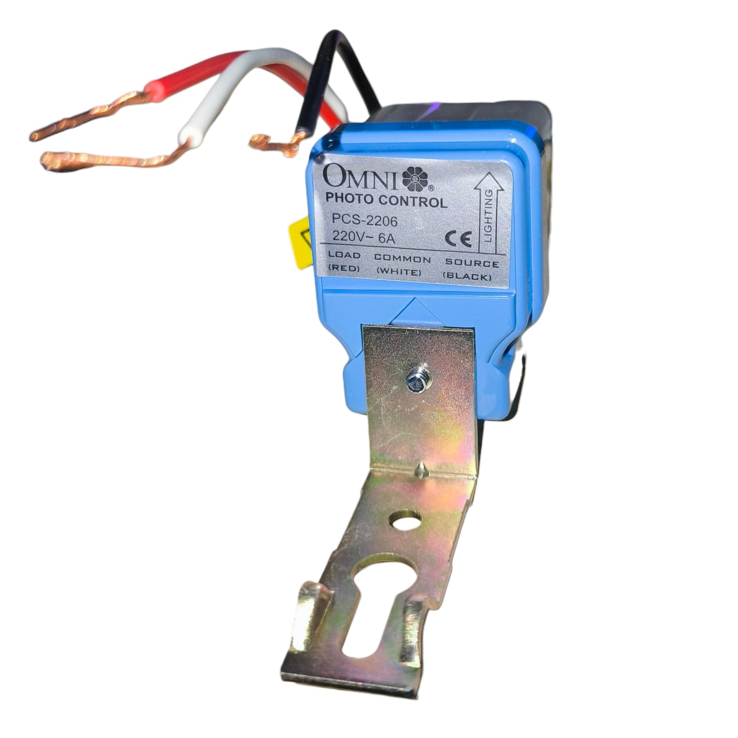 Omni photo control device with wiring on a white background