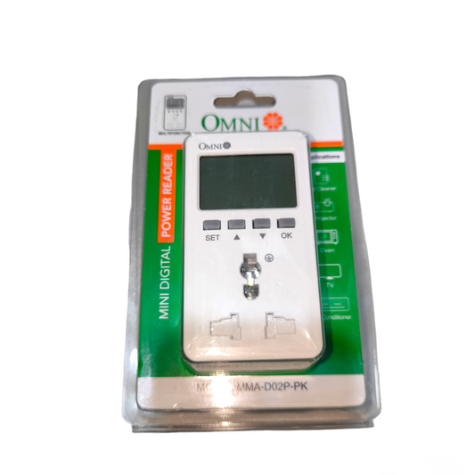 Packaged Omni mini digital power analyzer on a white background