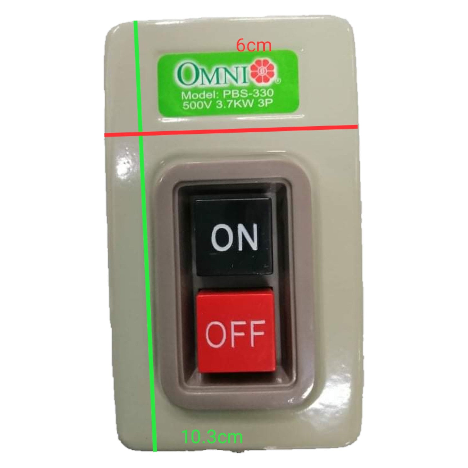 Switch panel with 'ON' and 'OFF' buttons and Omni brand label on a white background