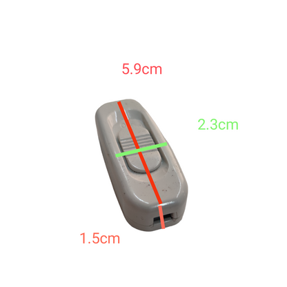Omni Through Cord Switch 3A 250V white inline power switch with measurements
