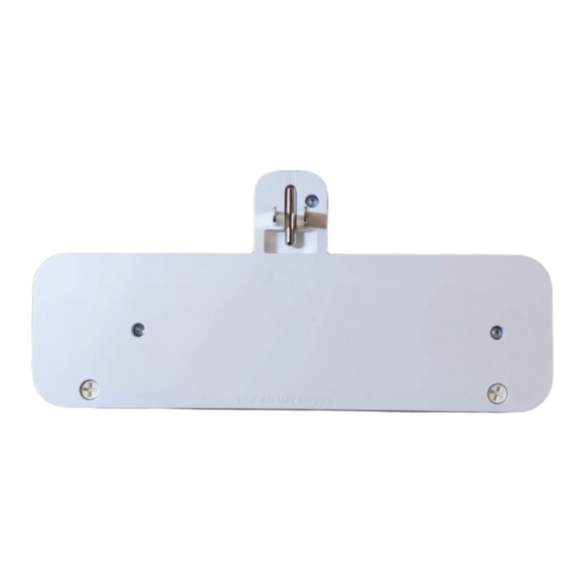 A white metal mounting bracket with a central hinge and four screw holes, shown against a plain white background.