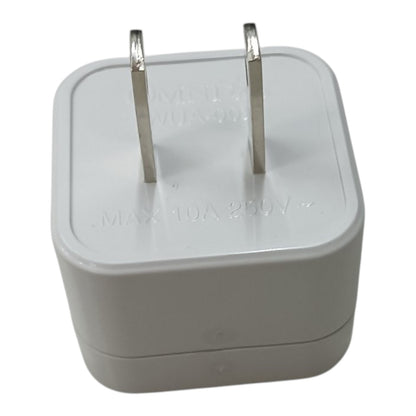 A white 2-pin wall charger plug with two flat metal prongs, shown on a plain white background. The top surface has embossed text indicating 'MINI WALL CHARGER' and 'MAX 10A 250V'.