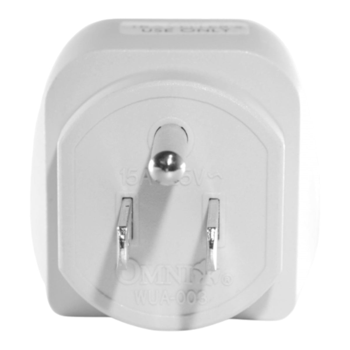 A white Omnilife UK wall plug adapter plug, model WUA-003, shown against a plain white background.