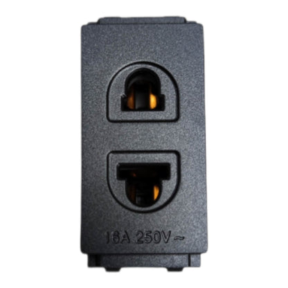 A black plastic dual IEC power outlet block with two sockets, featuring '16A 250V' printed on the front, isolated on a white background.