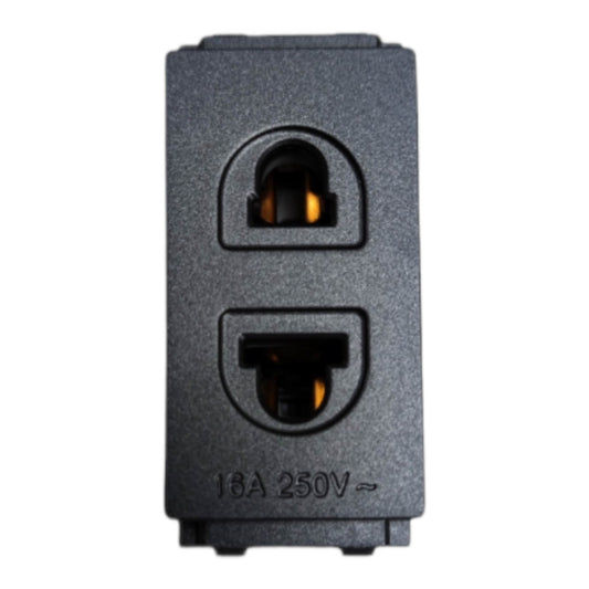 A black plastic dual IEC power outlet block with two sockets, featuring '16A 250V' printed on the front, isolated on a white background.