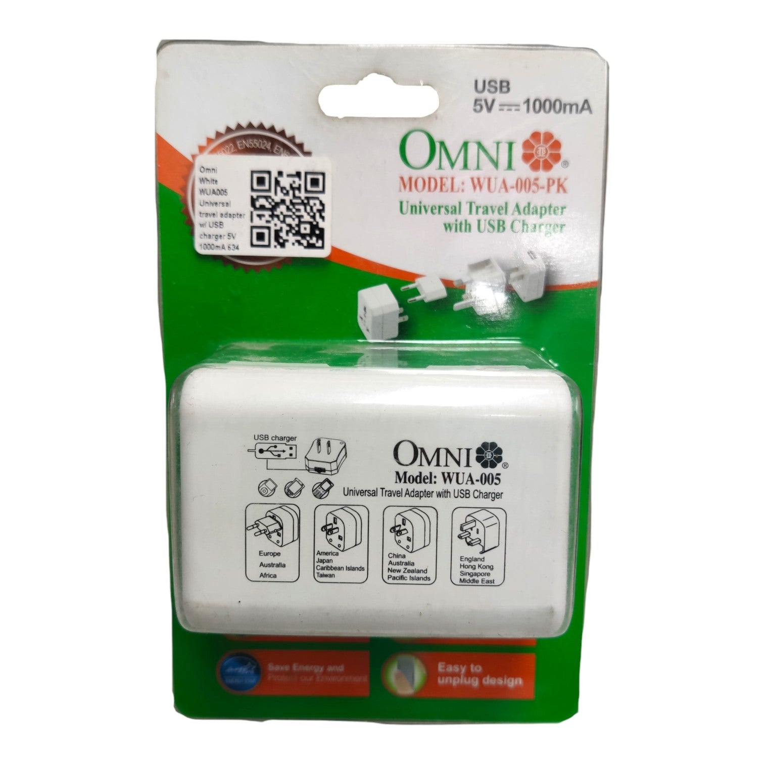 Omni Universal Travel Adapter with USB Charger WUA-005-PK 4 Electx Electrical Supply