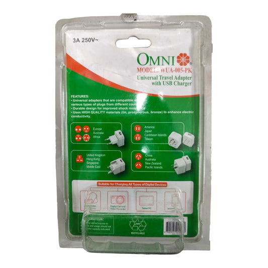 Omni Universal Travel Adapter with USB Charger WUA-005-PK 4 Electx Electrical Supply