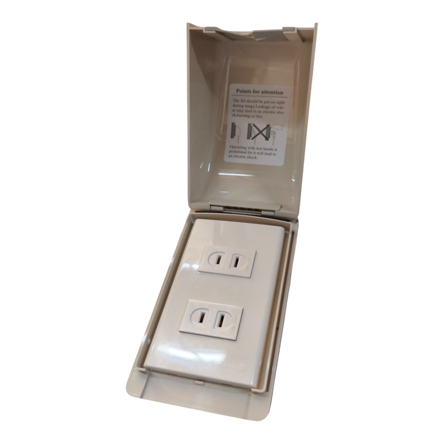 Omni Weatherproof 2 Gang Flat Pin Outlet 15A 250V WPP-601+WWP-112+(WWR-200x2)