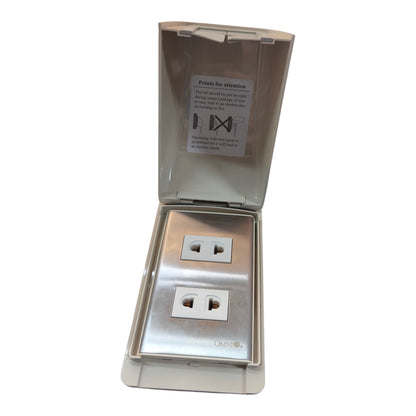 Omni Weatherproof 2 Gang Universal Outlet 15A 220V with Stainless Plate Cover WPP-601+WWP-112S+(WWU-200x2)