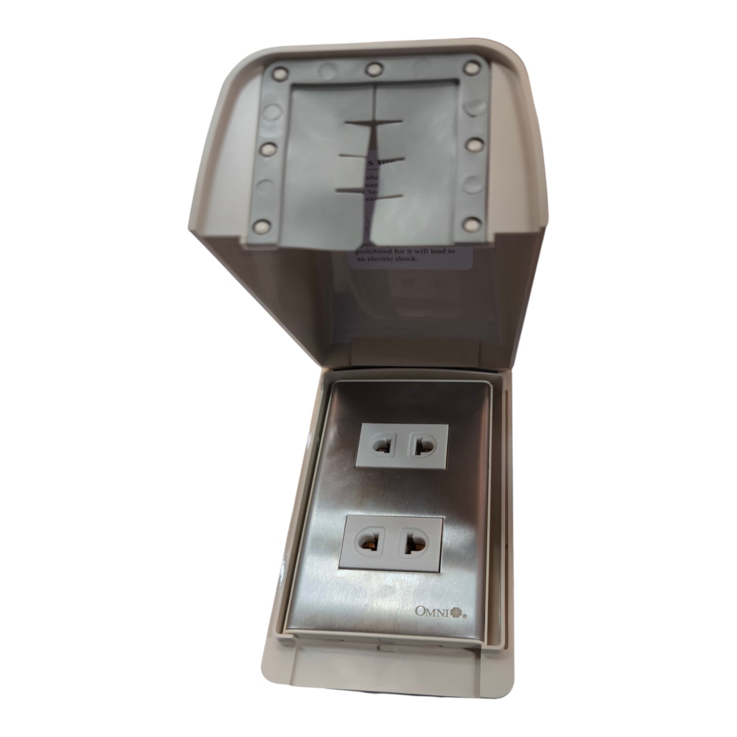 Omni Weatherproof 2 Gang Universal Outlet 15A 220V with Stainless Plate Cover WPP-601+WWP-112S+(WWU-200x2)