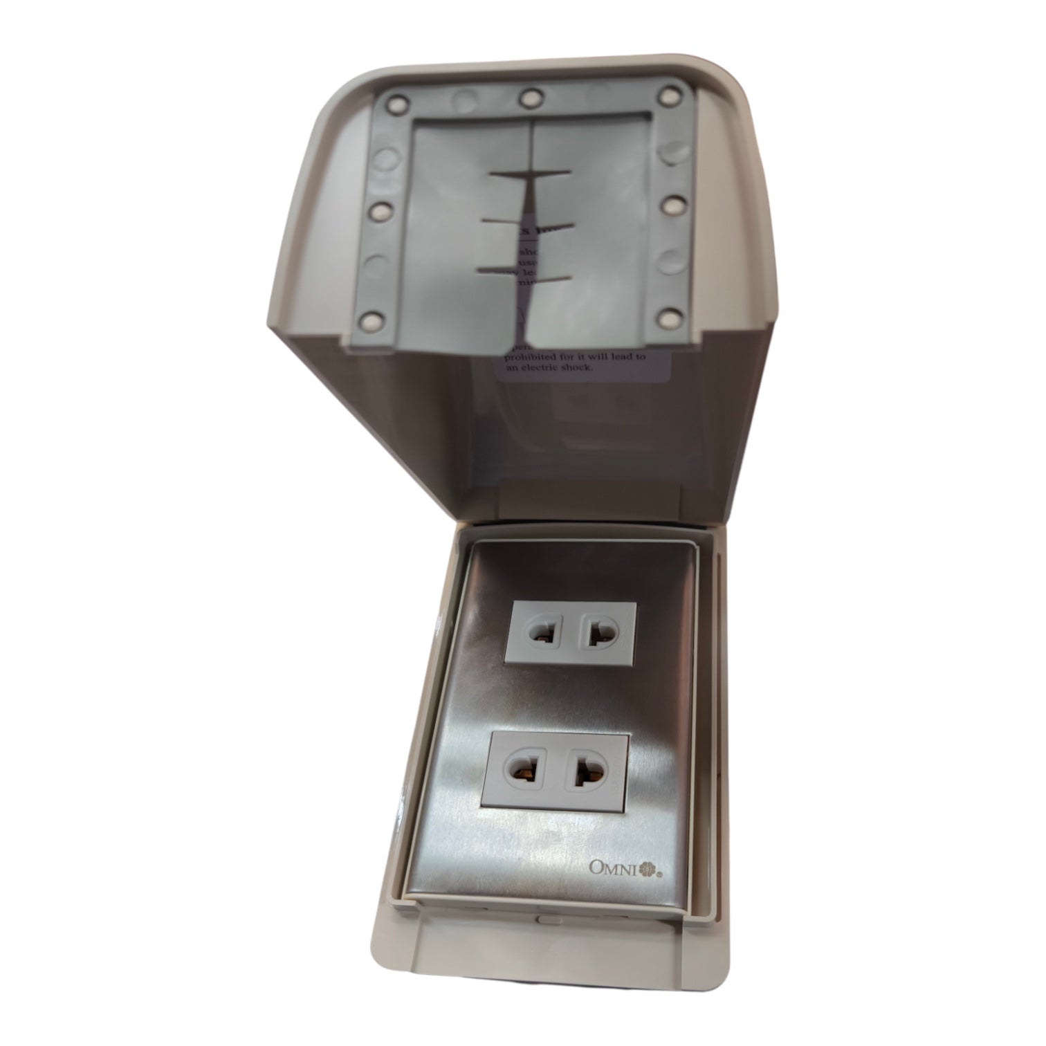 Omni Weatherproof 2 Gang Universal Outlet 15A 220V with Stainless Plate Cover WPP-601+WWP-112S+(WWU-200x2)