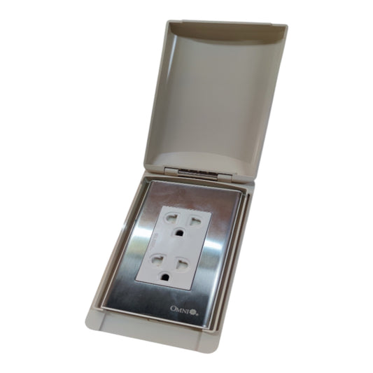 Omni Weatherproof Duplex Universal Outlet 16A 220V with Stainless Plate Cover WPP-602+WWP-113S+WWG-402