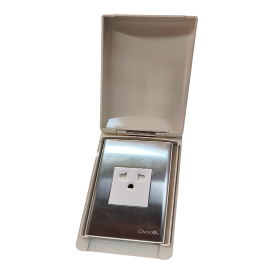 Omni Weatherproof Universal Outlet with Ground 16A 250V with Stainless Plate Cover WPP-602+WWP-111S+WWG-203