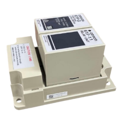 A beige industrial electrical relay module with two stacked rectangular units and a mounting base, shown on a plain white background. The front labels include 'Common' and 'Relay Unit 11E1-1'.