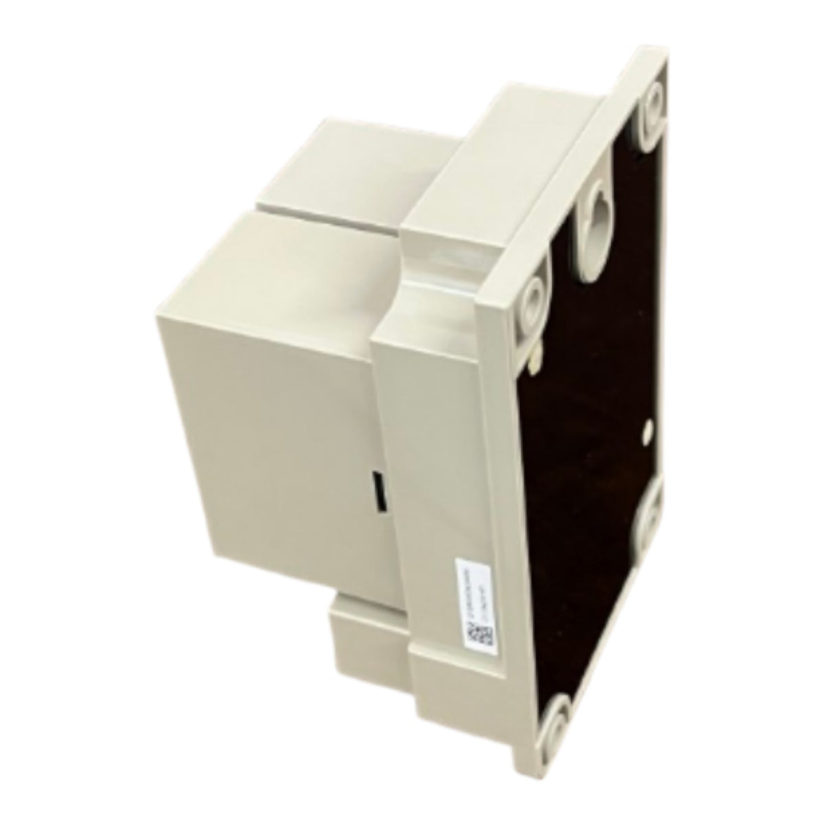 A beige plastic electrical junction box or terminal block with a dark interior cavity, shown at an angle on a white background.