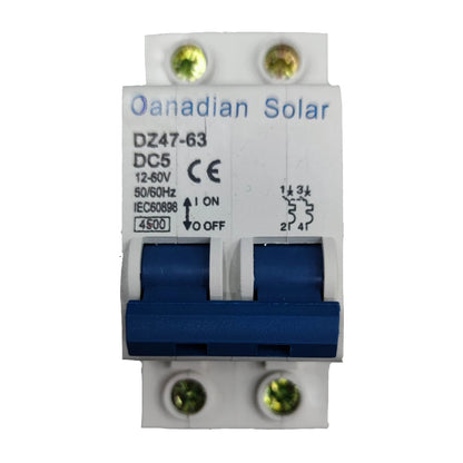Oanadian Solar  5A 2P Miniature Circuit Breaker 12V DC to 60V DC (DIN Rail Type) DZ47-60B560V