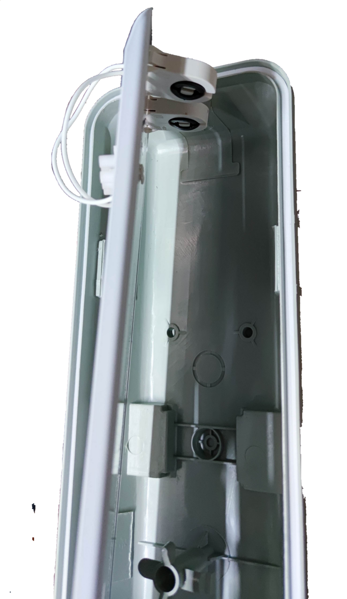 Interior view of Opple 1200mm LED tube light waterproof showing wiring and installation options