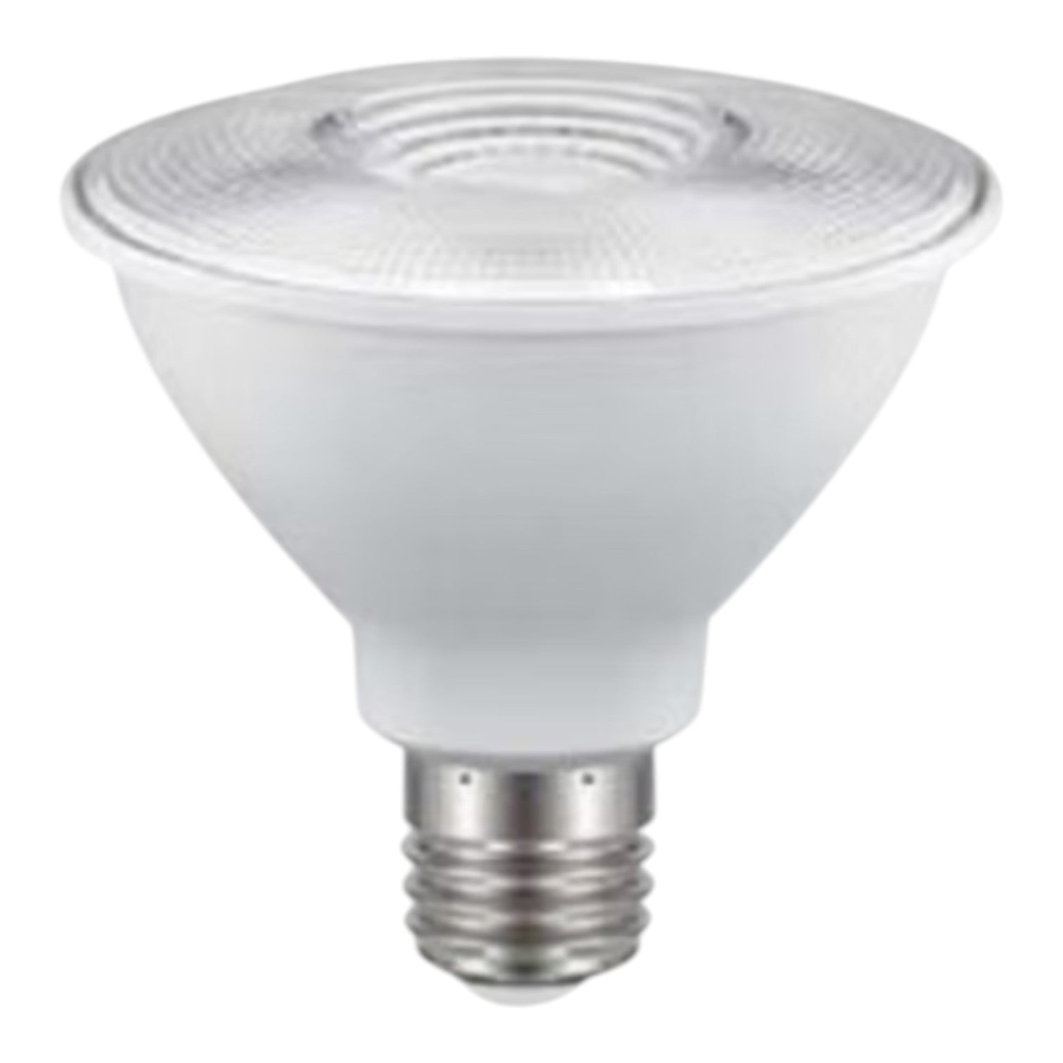 A PAR20 LED spotlight bulb with a frosted white glass reflector and a silver-colored metal E10 screw base, shown against a plain white background.