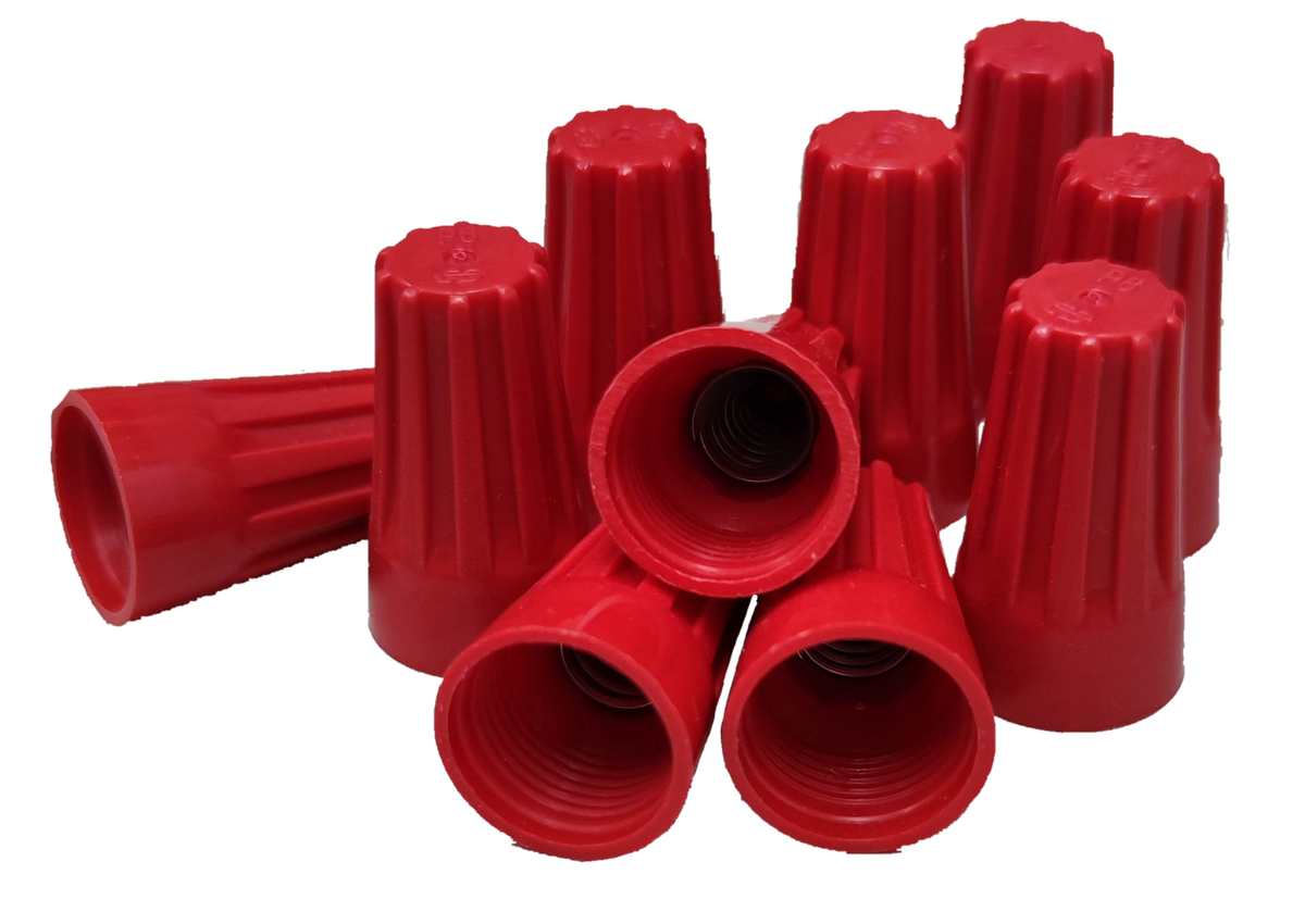Red Wire Nut Electrical Connector Caps with internal metal springs for secure wire connections