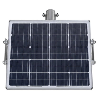 A square solar panel with a silver metal frame and mounting brackets, shown against a plain white background.