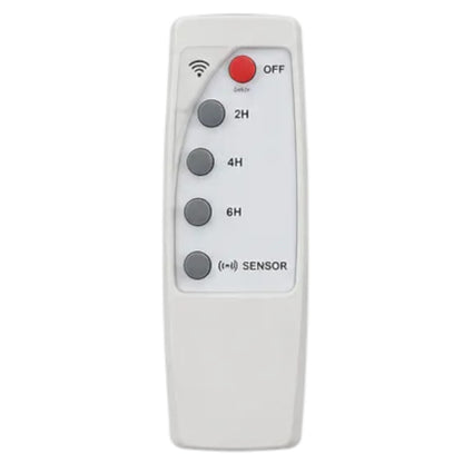 A white rectangular remote control with a vertical layout, featuring a red power button labeled OFF, four gray buttons for 2H, 4H, 6H, and SENSOR, on a plain white background.