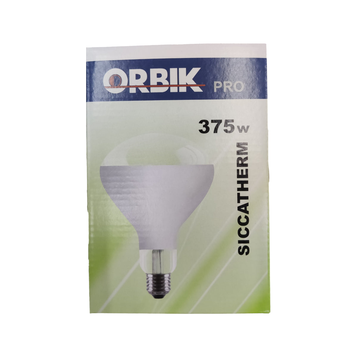 Orbik Pro 375w bulb packaging on a white background